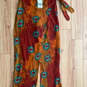 Zara Orange and Teal Tie-Dye Sarong Beach Coverup